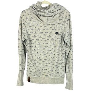 Naketano Brave New World Light Gray Paper Boat Double Cowl Neck Large Pullover